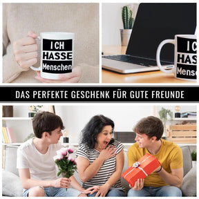 Tasse mit Spruch - Ich hasse Menschen - Druckerino
