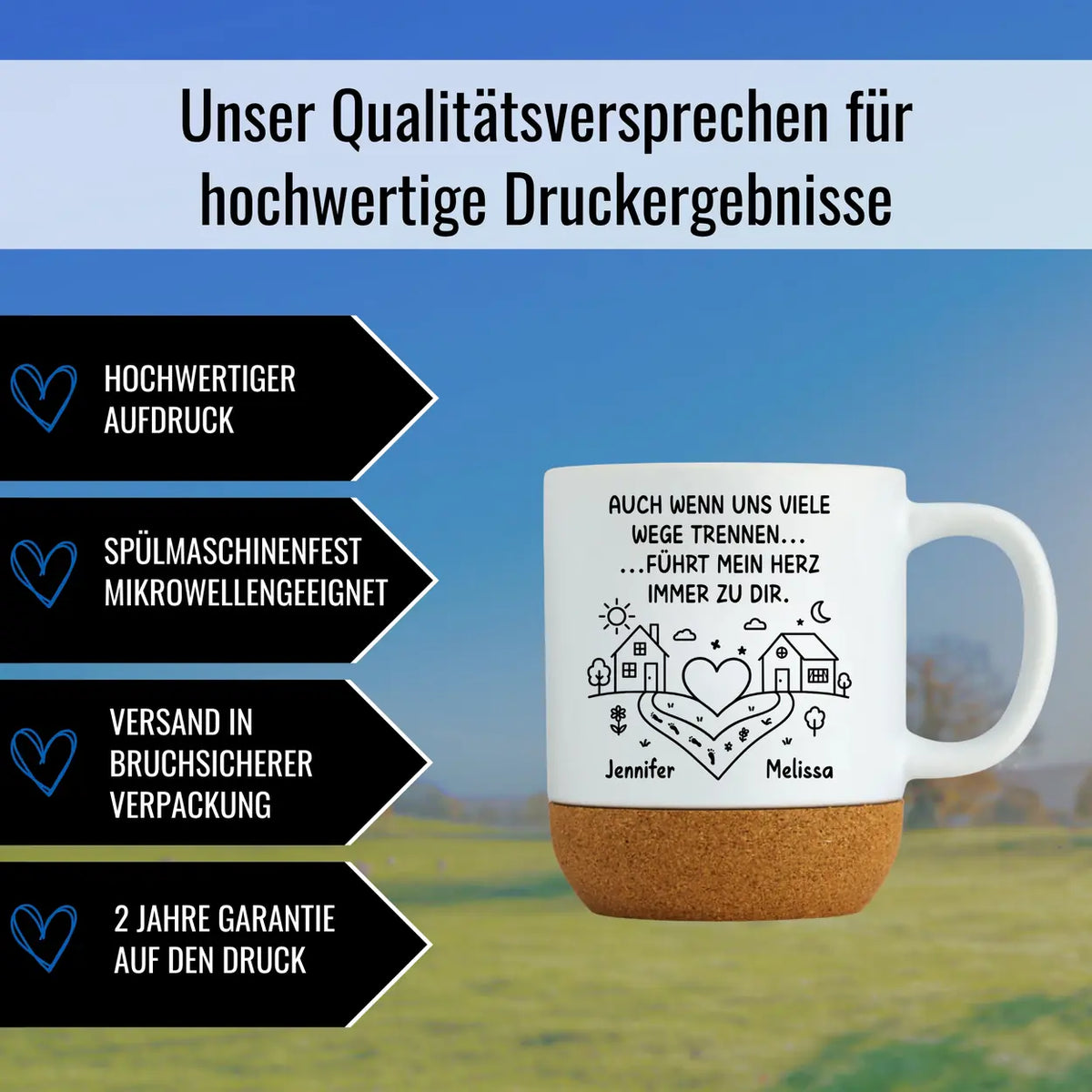 Tasse personalisiert mit Namen Auch wenn uns viele Wege trennen führt mein Herz immer zu dir. Geschenk beste Freundin Tasse Name Druckerino