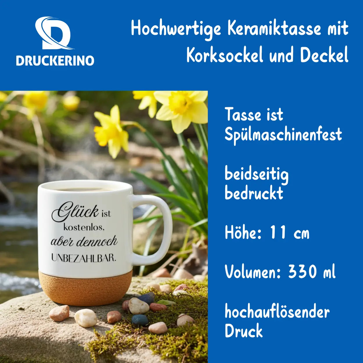 Tasse Glück ist kostenlos, aber dennoch unbezahlbar 330 ml spülmaschinenfest