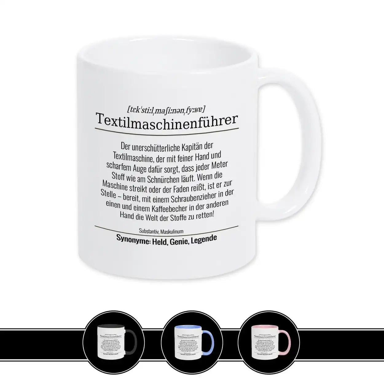 Tasse für Textilmaschinenführer Weiß Geschenkidee Weihnachten