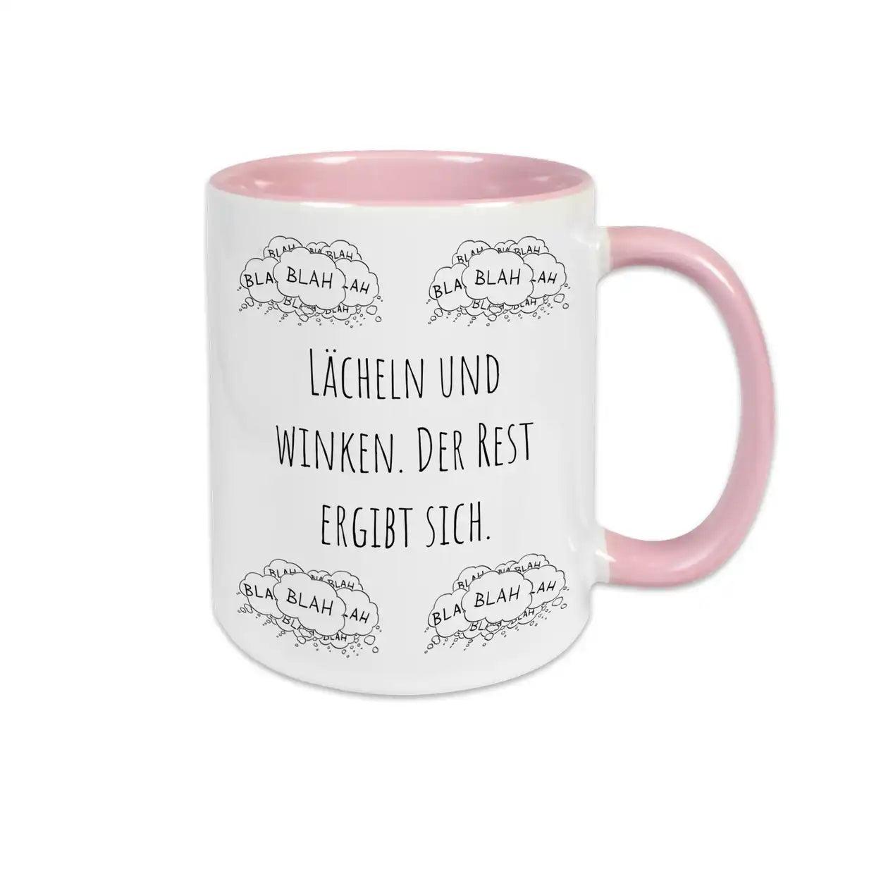 Tassen mit Sprüchen "Lächeln und winken. Der Rest ergibt sich" blah blah blah - Druckerino