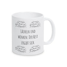 Tassen mit Sprüchen "Lächeln und winken. Der Rest ergibt sich" blah blah blah - Druckerino