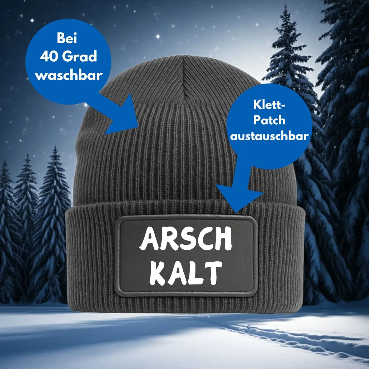 Beanie Mütze Arschkalt Arsch Kalt in grau Wollmütze als Geschenkidee in grau