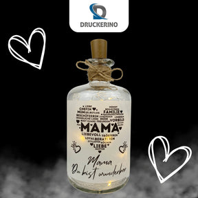 Flaschenlicht - Mama Du bist wunderbar - Druckerino - Geschenk für Mama -Weihnachtsgeschenk Mama Geburtstagsgeschenk Mama